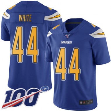Los Angeles Chargers NFL Football Kyzir White Electric Blue Jersey Men Limited 44 100th Season Rush Vapor Untouchable